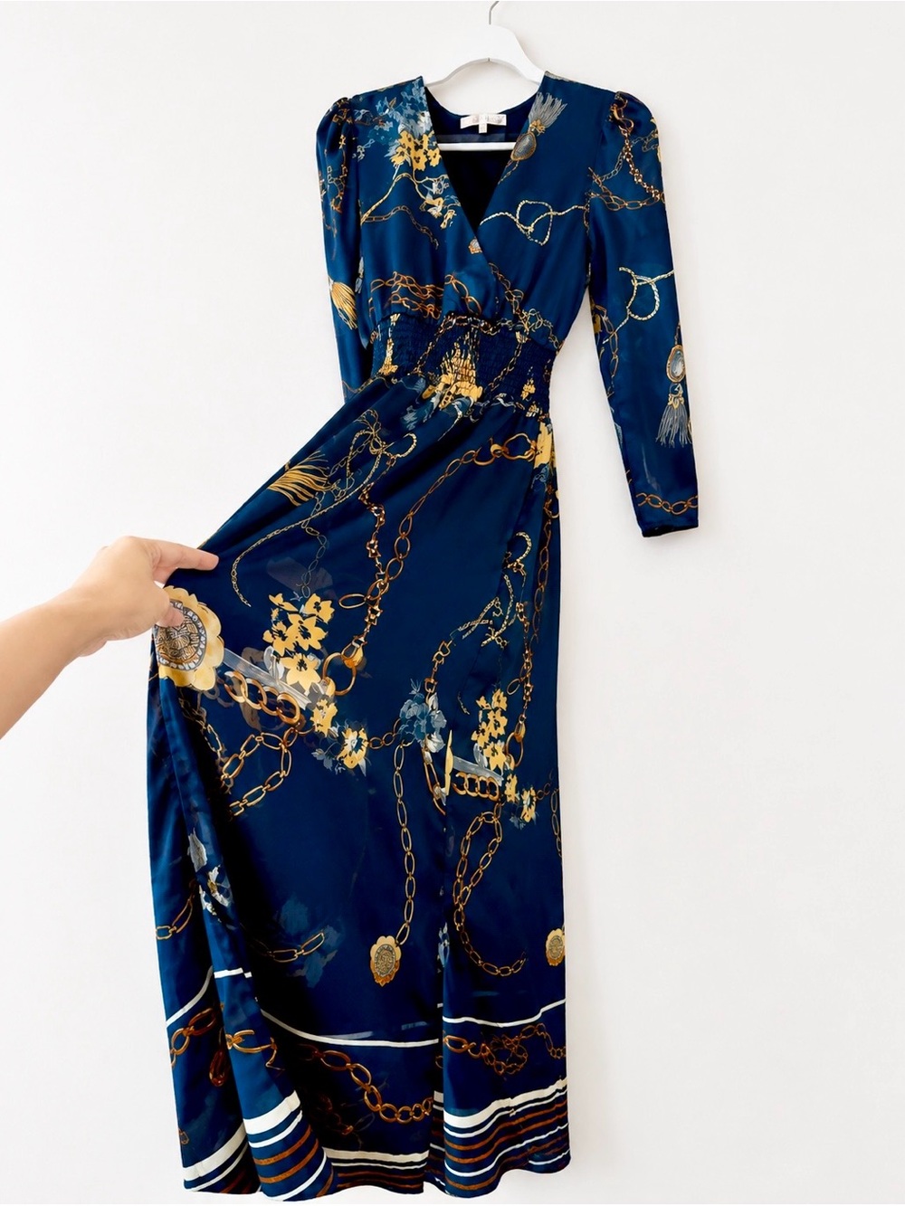 WAYF Navy Gold Maxi Dress Cruise Events Holidays Party S Size - Picture 3 of 4